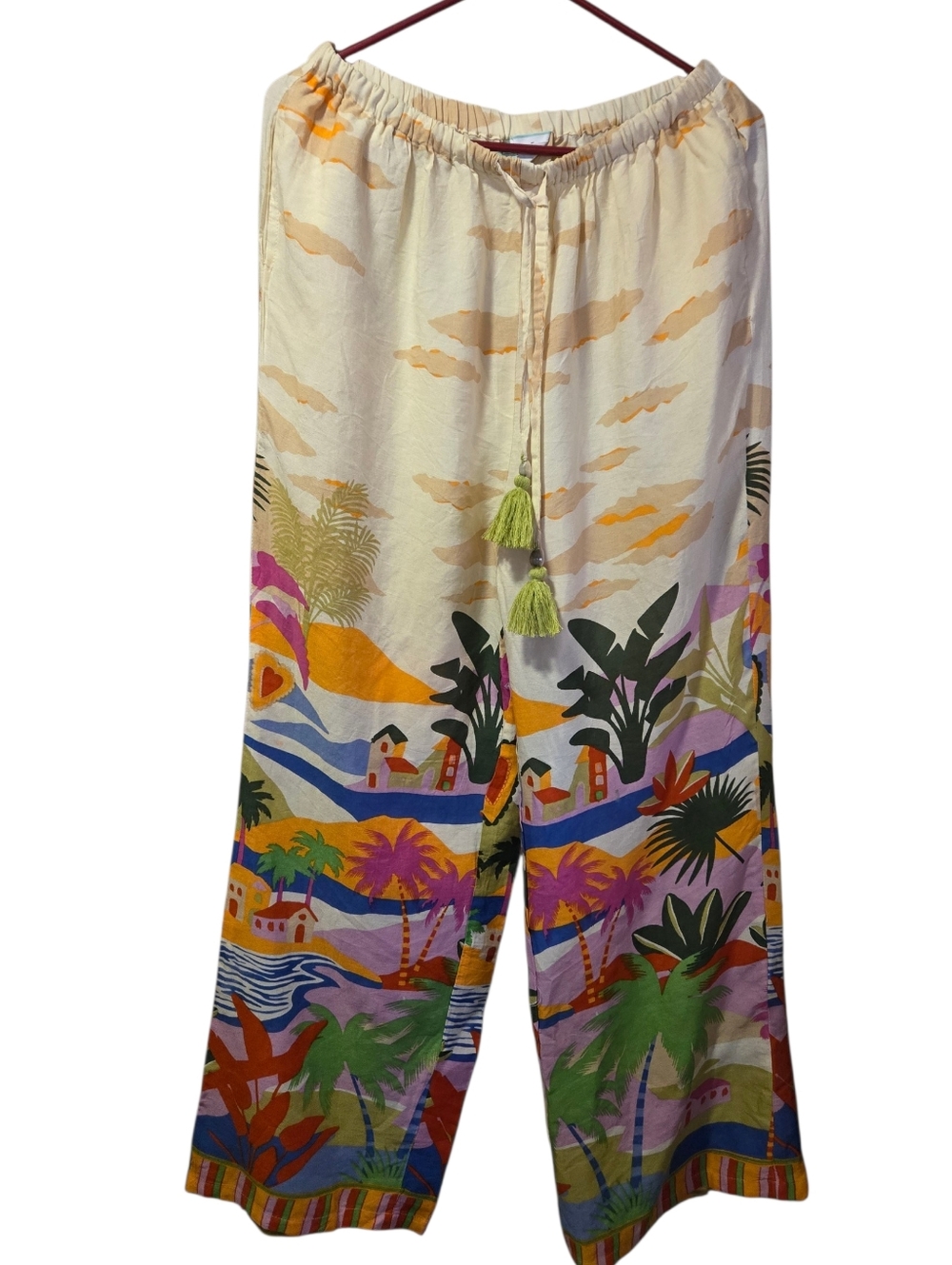 True Destination, Tropical Print Wide-Leg Lounge Pants in Cream & Multicolor